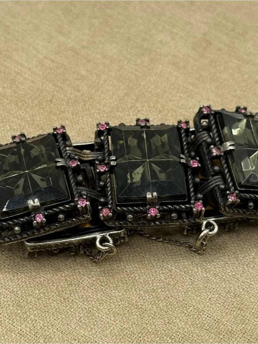 VINTAGE CHUNKY BRACELET Big Square Smokey Topaz Rhinestone RUNWAY Bracelet